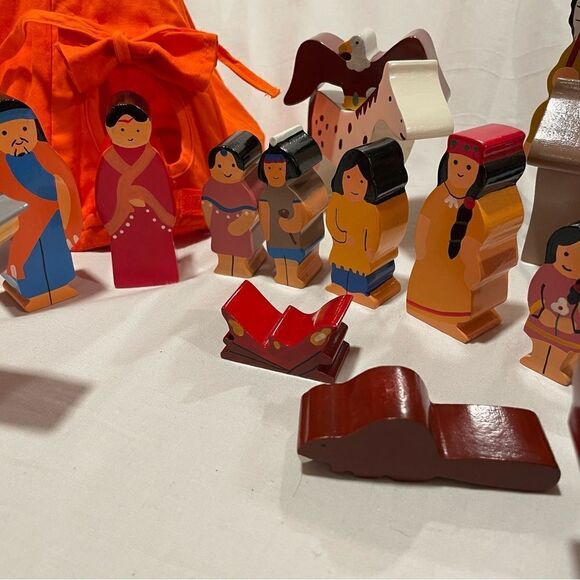 Hand painted indigenous American scene with Animals canoe teepee Buffalo eagle - Picture 6 of 16